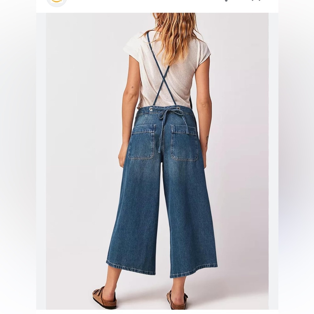 We The Free denim jumpsuit wide leg jumpsuit string tie back